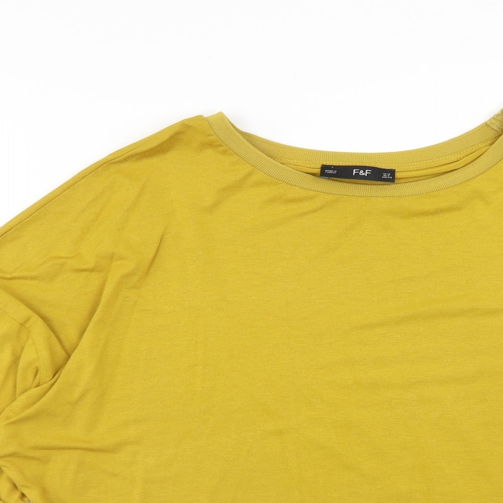 F&F Womens Yellow Viscose Basic T-Shirt Size 12 Round Neck
