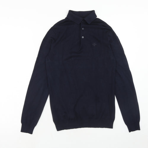 River Island Mens Blue Polyester Polo Size XS Collared Button