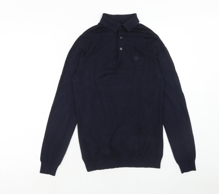 River Island Mens Blue Polyester Polo Size XS Collared Button