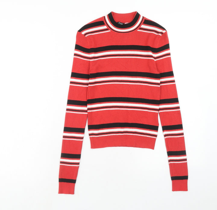 H&M Womens Red Mock Neck Striped Viscose Pullover Jumper Size XS
