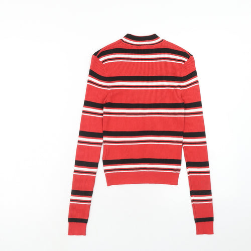 H&M Womens Red Mock Neck Striped Viscose Pullover Jumper Size XS