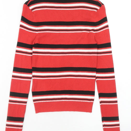 H&M Womens Red Mock Neck Striped Viscose Pullover Jumper Size XS