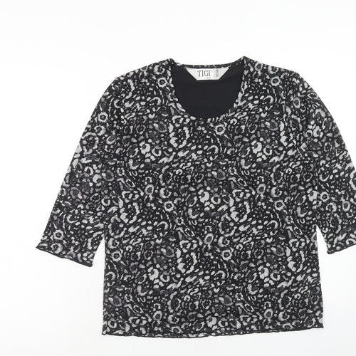 TIGI Womens Black Geometric Polyester Basic T-Shirt Size 14 Round Neck - Size 14-16