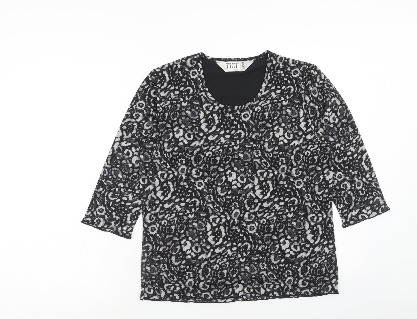 TIGI Womens Black Geometric Polyester Basic T-Shirt Size 14 Round Neck - Size 14-16