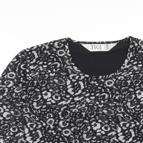 TIGI Womens Black Geometric Polyester Basic T-Shirt Size 14 Round Neck - Size 14-16