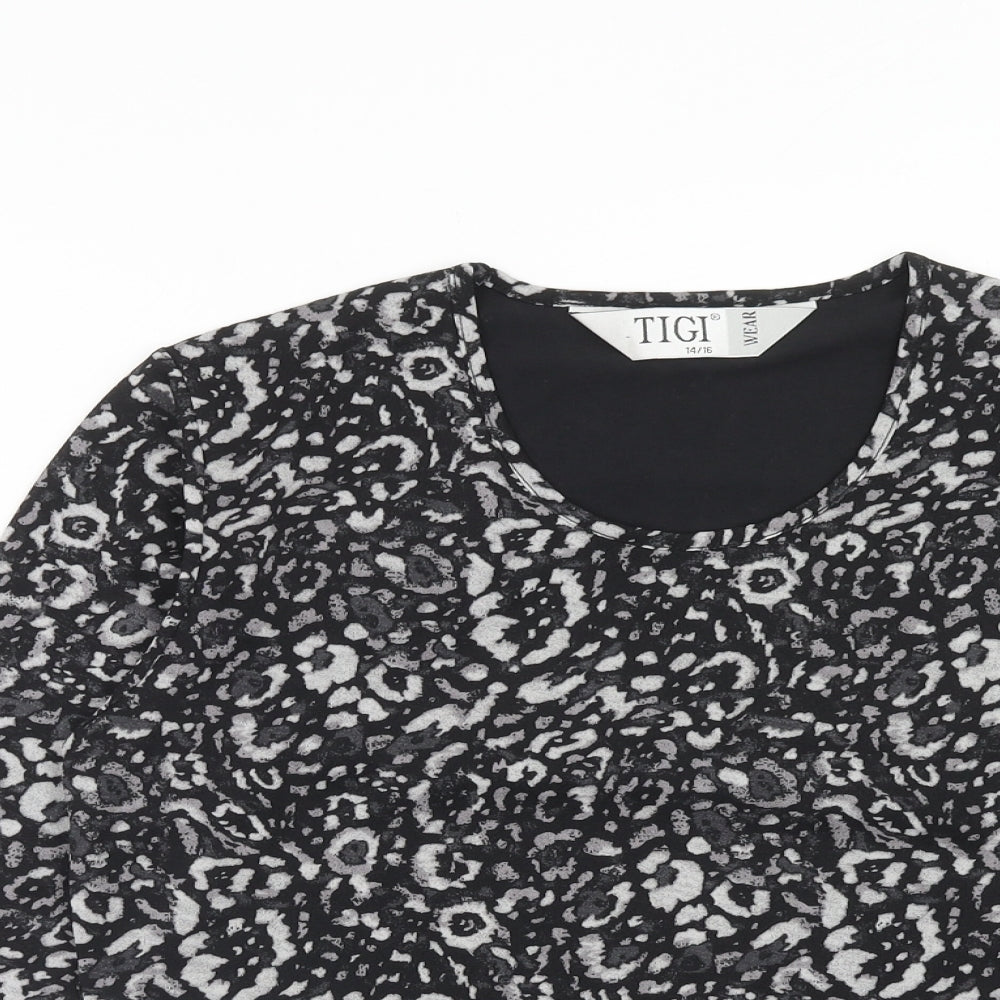 TIGI Womens Black Geometric Polyester Basic T-Shirt Size 14 Round Neck - Size 14-16