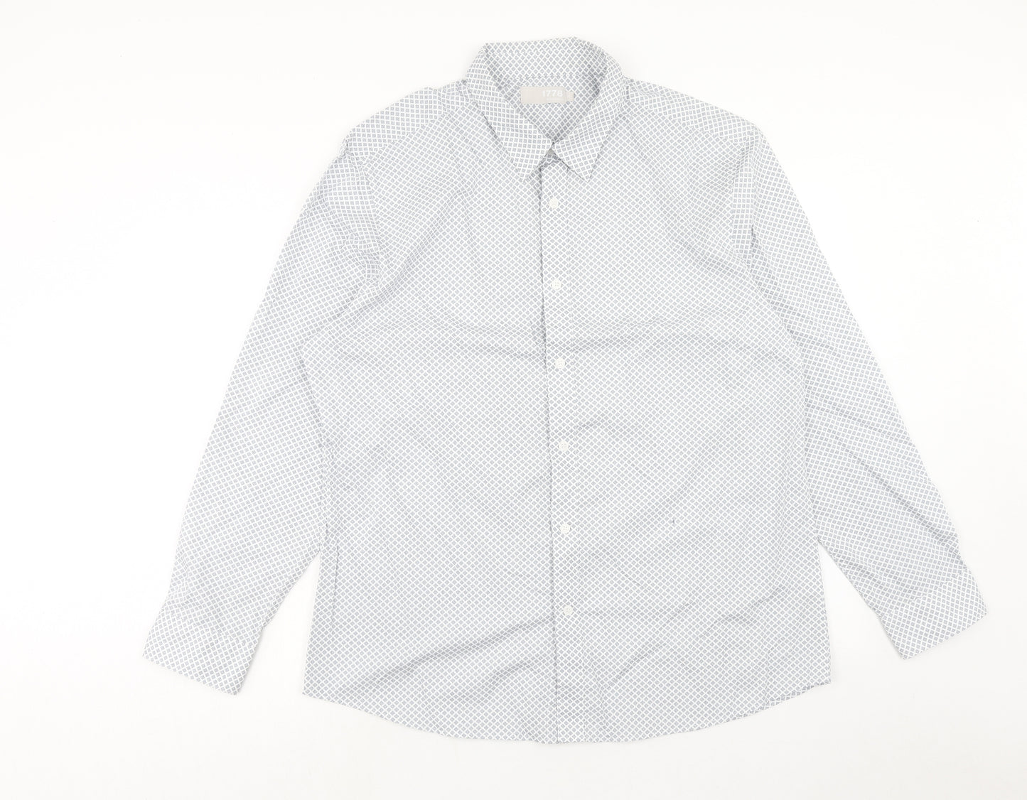 Debenhams Mens Blue Geometric Cotton Button-Up Size XL Collared Button