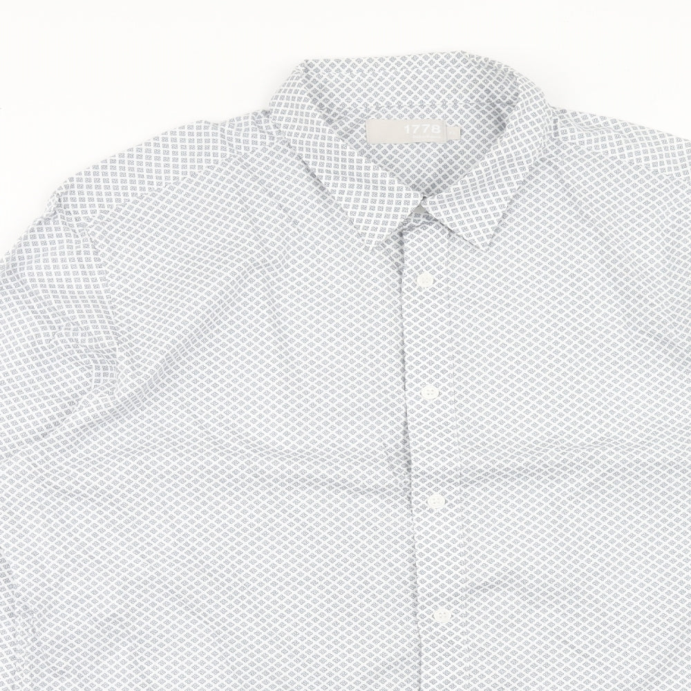 Debenhams Mens Blue Geometric Cotton Button-Up Size XL Collared Button