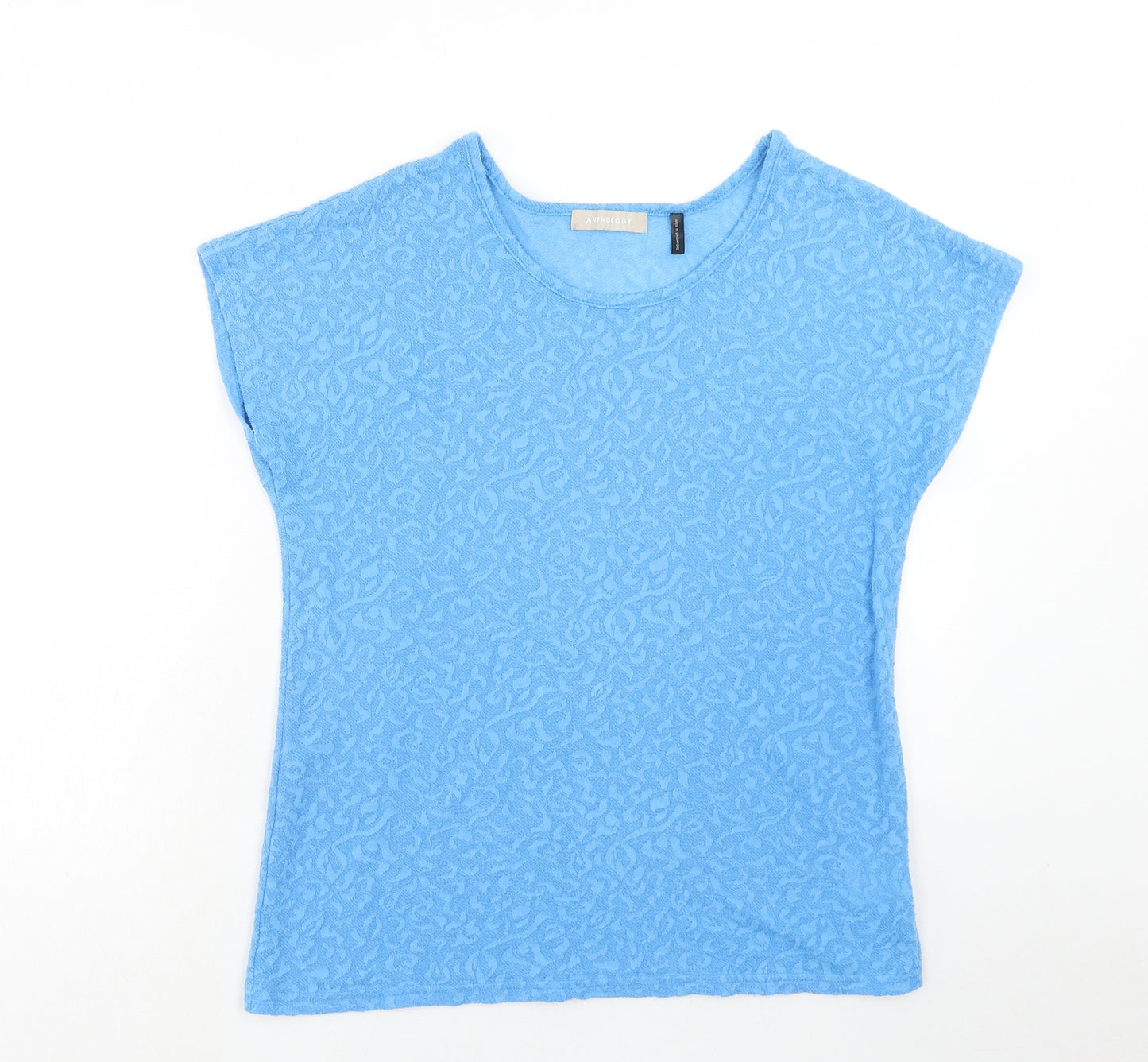 Anthology Womens Blue Geometric Polyester Basic T-Shirt Size 14 Round Neck