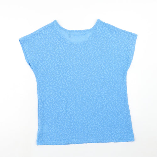 Anthology Womens Blue Geometric Polyester Basic T-Shirt Size 14 Round Neck