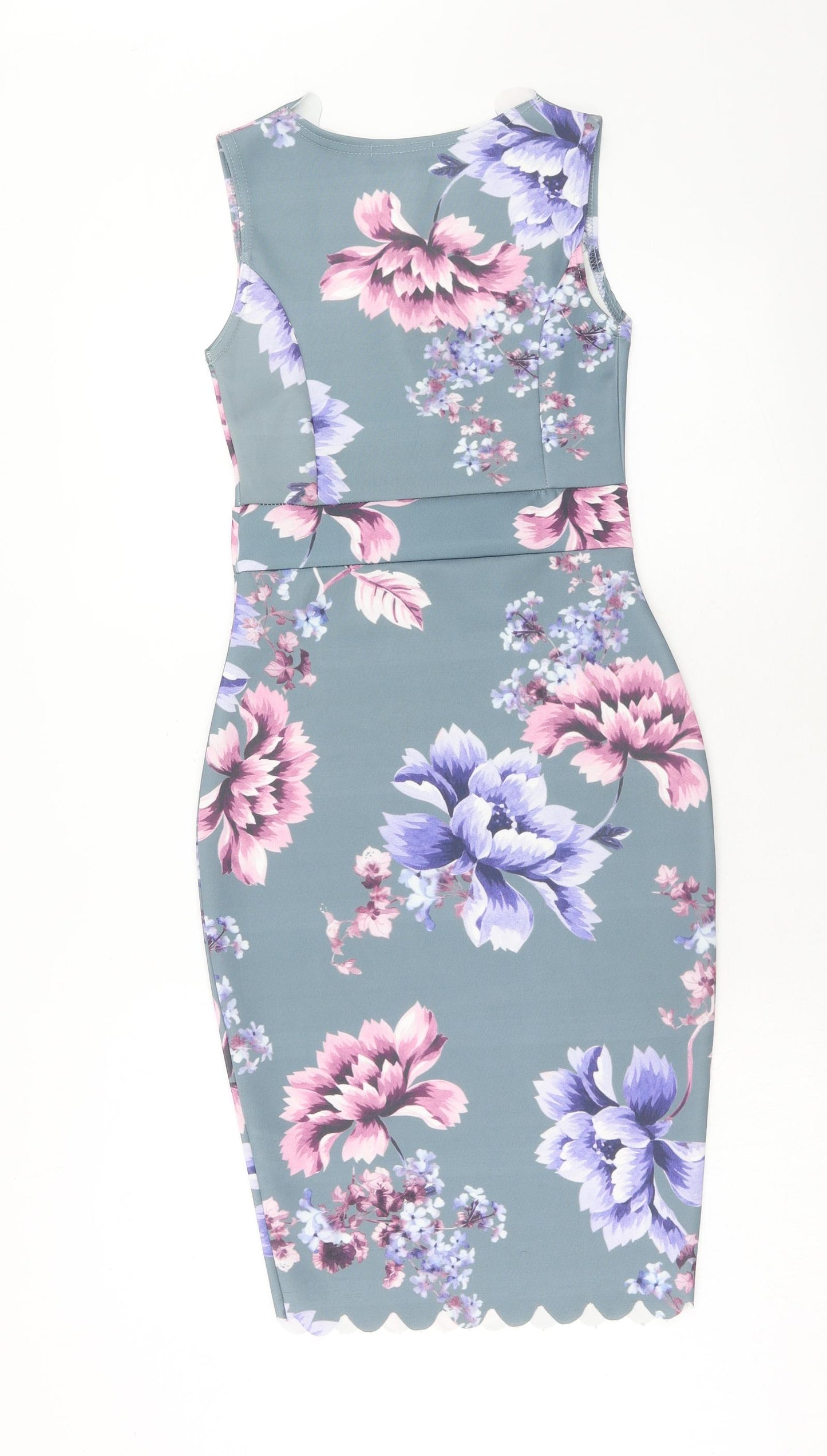 MissLook Womens Blue Floral Polyester Bodycon Size 8 V-Neck Pullover