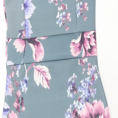 MissLook Womens Blue Floral Polyester Bodycon Size 8 V-Neck Pullover