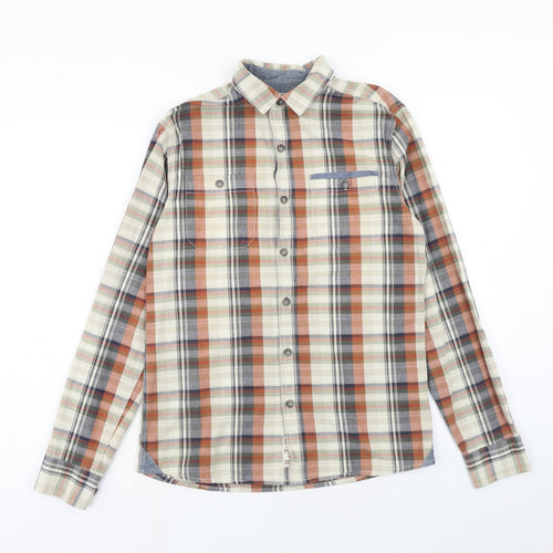 J.Hampton Mens Multicoloured Plaid Cotton Button-Up Size S Collared Button