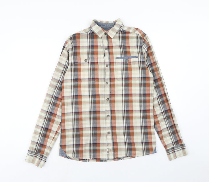 J.Hampton Mens Multicoloured Plaid Cotton Button-Up Size S Collared Button