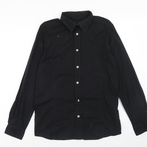 bruno banani Mens Black Cotton Button-Up Size S Collared Button