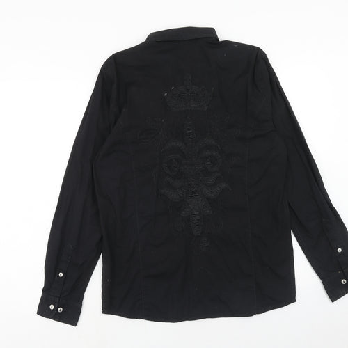 bruno banani Mens Black Cotton Button-Up Size S Collared Button