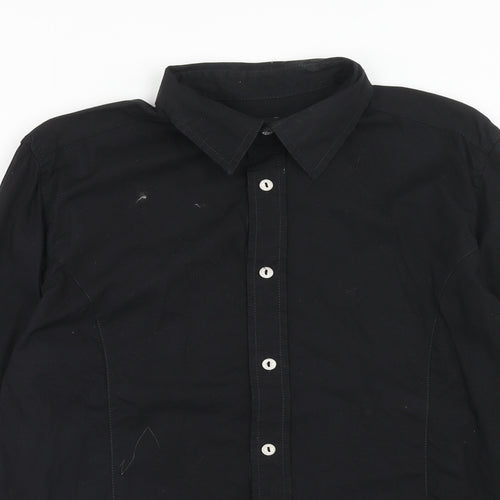 bruno banani Mens Black Cotton Button-Up Size S Collared Button