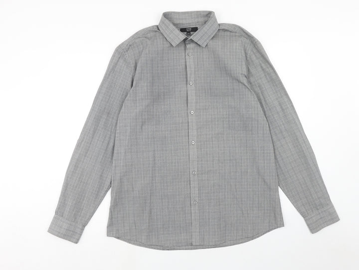 George Mens Grey Polka Dot Polyester Button-Up Size 16.5 Collared Button