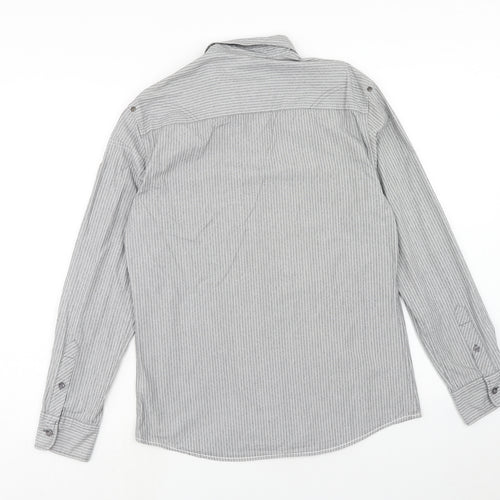 NEXT Mens Grey Striped Cotton Button-Up Size S Collared Button