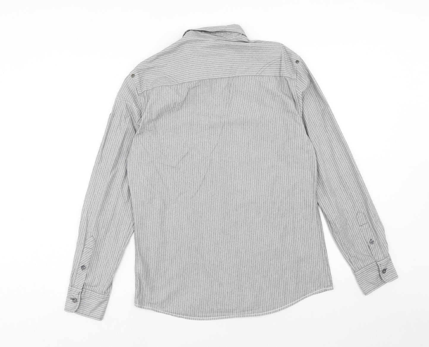 NEXT Mens Grey Striped Cotton Button-Up Size S Collared Button