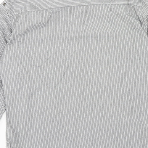 NEXT Mens Grey Striped Cotton Button-Up Size S Collared Button