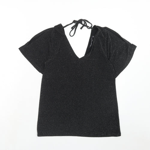 Peacocks Womens Black Polyamide Basic Blouse Size 8 V-Neck