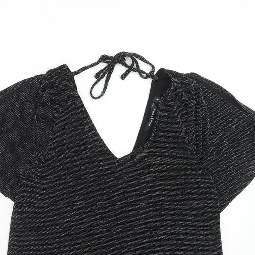 Peacocks Womens Black Polyamide Basic Blouse Size 8 V-Neck