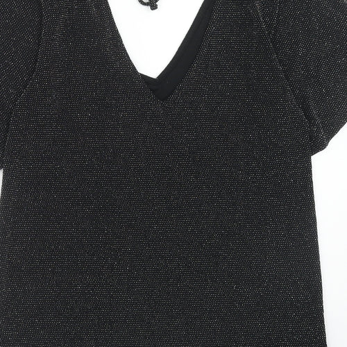 Peacocks Womens Black Polyamide Basic Blouse Size 8 V-Neck