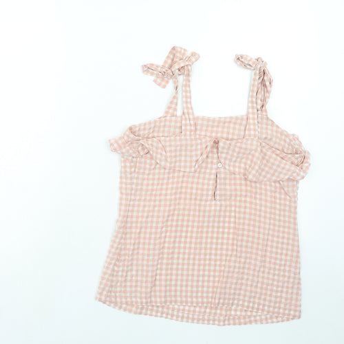 NEXT Womens Pink Check Polyester Basic Tank Size 6 Square Neck