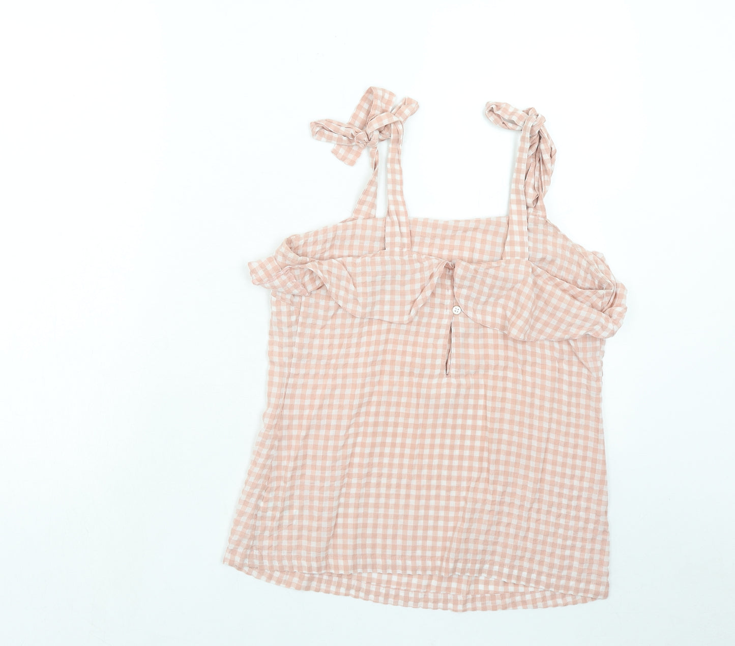 NEXT Womens Pink Check Polyester Basic Tank Size 6 Square Neck