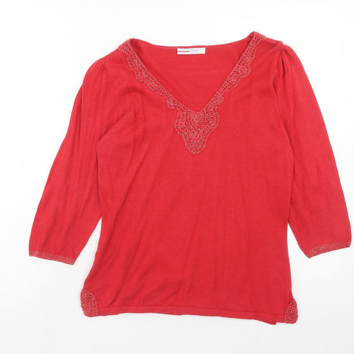 papaya Womens Red V-Neck Viscose Pullover Jumper Size 14
