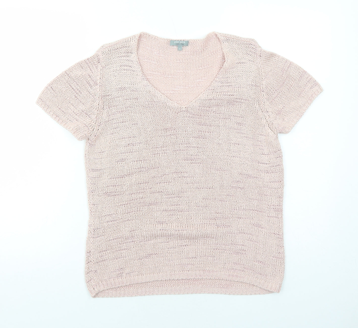 Per Una Womens Pink Acrylic Basic T-Shirt Size L V-Neck