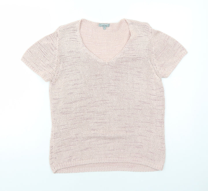 Per Una Womens Pink Acrylic Basic T-Shirt Size L V-Neck