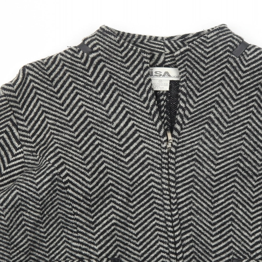 Lisa International Womens Black Geometric Jacket Size M Zip