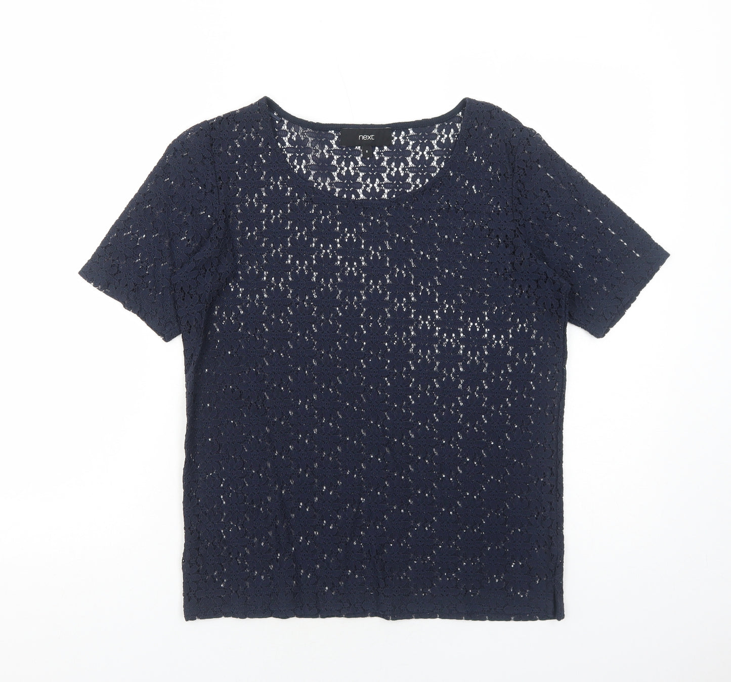 NEXT Womens Blue Floral Nylon Basic T-Shirt Size 8 Scoop Neck