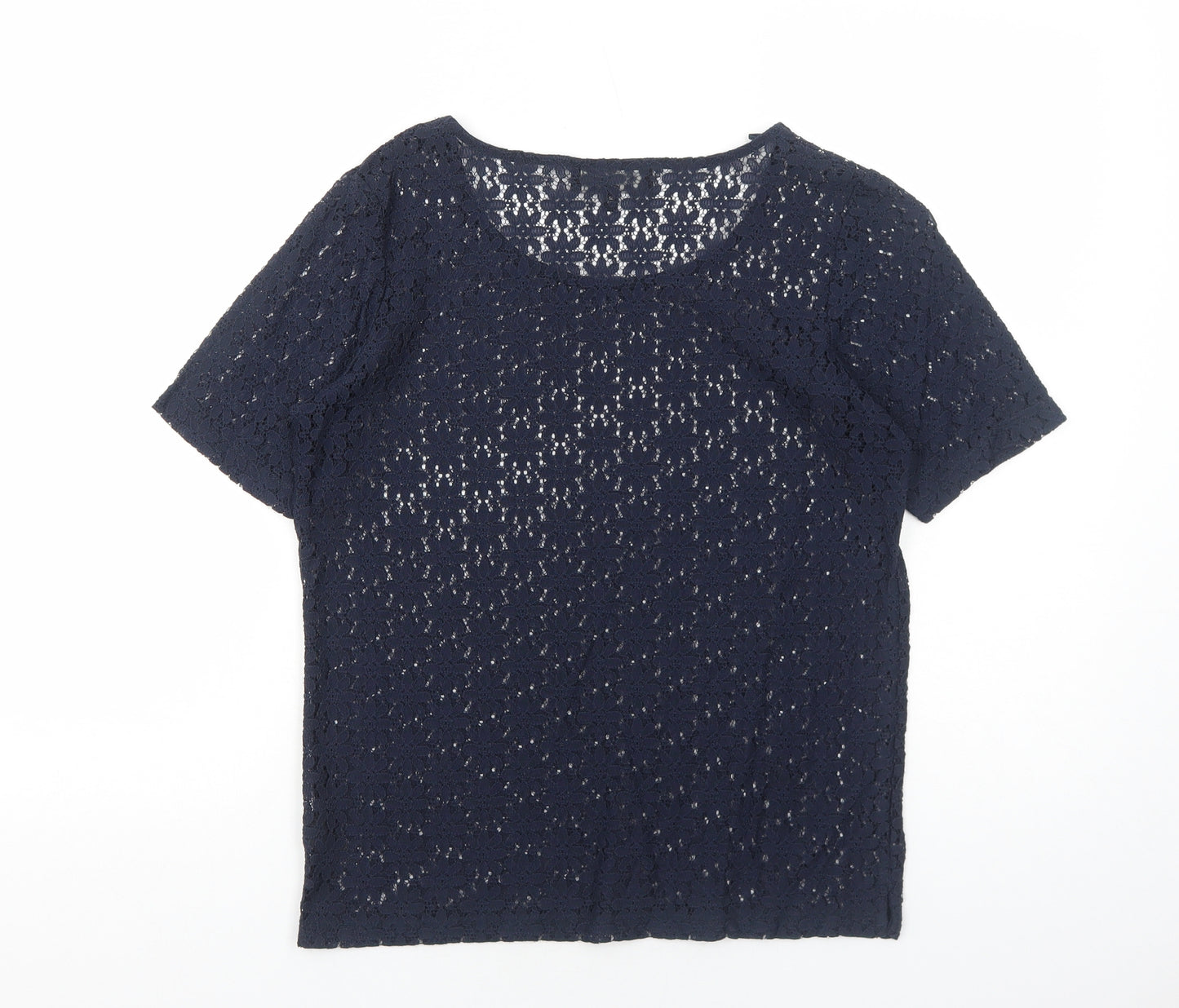 NEXT Womens Blue Floral Nylon Basic T-Shirt Size 8 Scoop Neck