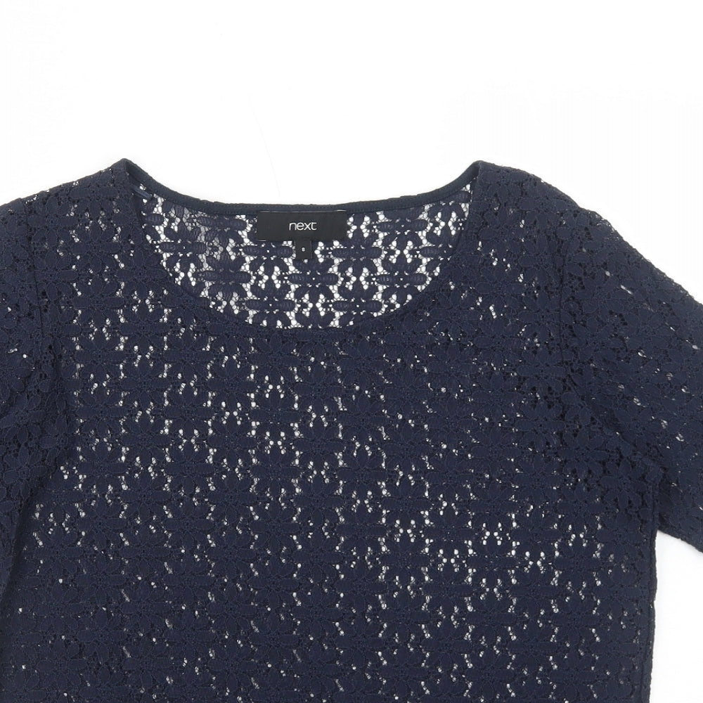 NEXT Womens Blue Floral Nylon Basic T-Shirt Size 8 Scoop Neck