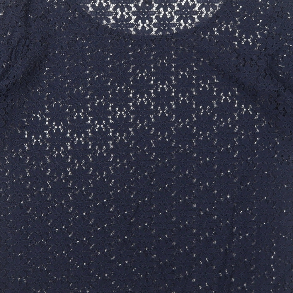 NEXT Womens Blue Floral Nylon Basic T-Shirt Size 8 Scoop Neck