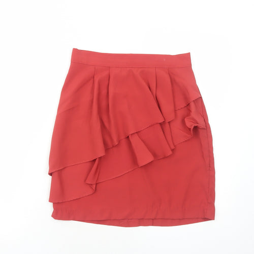 H&M Womens Orange Polyester A-Line Skirt Size 8 Zip