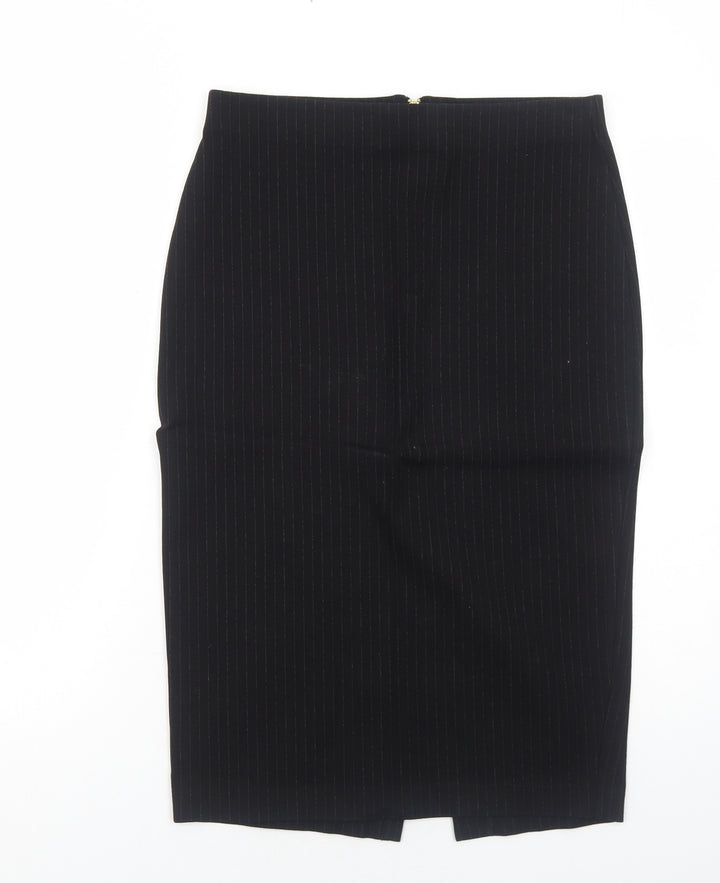 H&M Womens Black Striped Cotton A-Line Skirt Size L Zip
