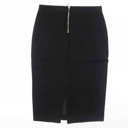 H&M Womens Black Striped Cotton A-Line Skirt Size L Zip