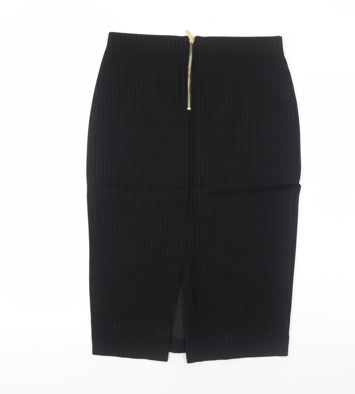 H&M Womens Black Striped Cotton A-Line Skirt Size L Zip