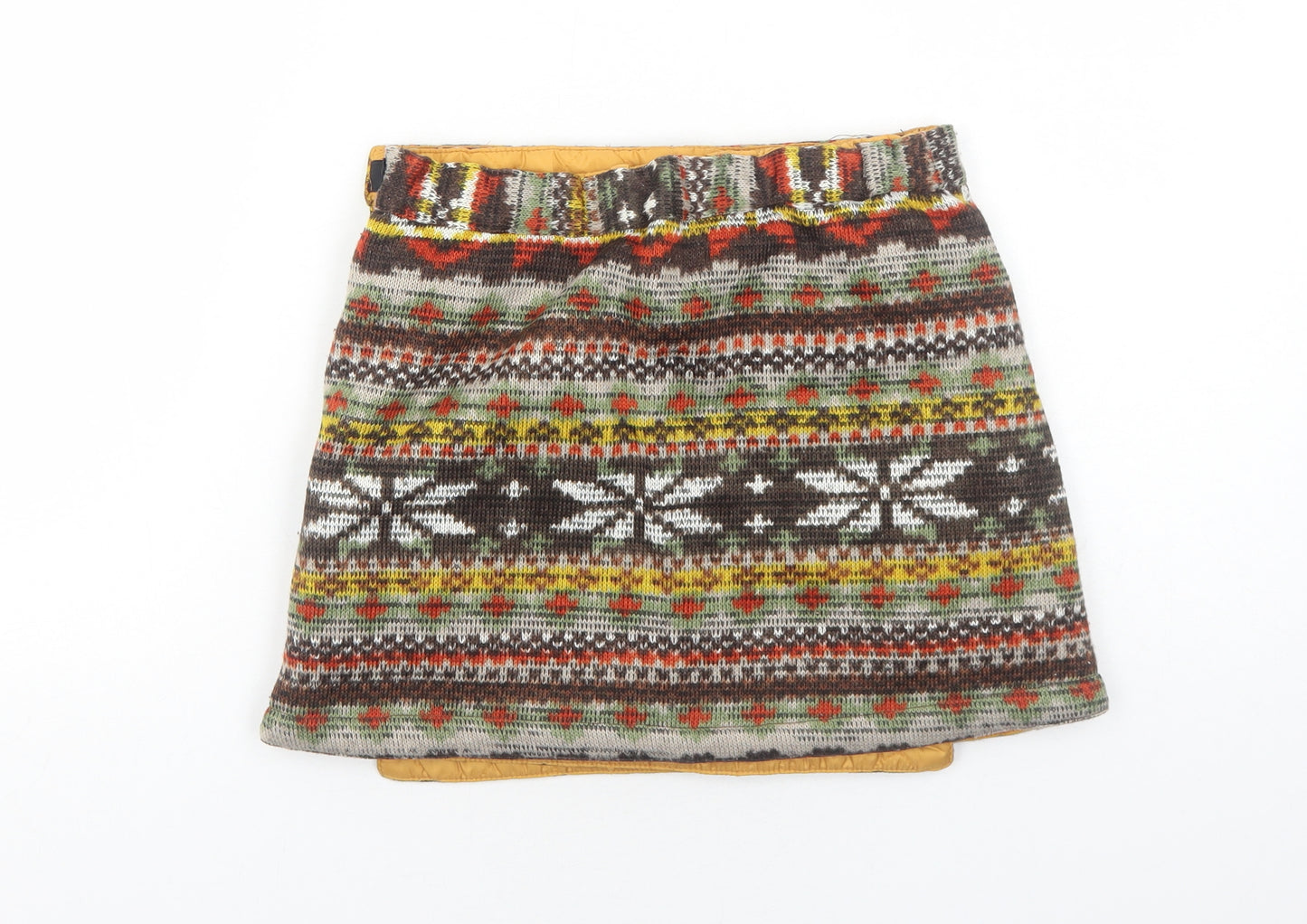Preworn Womens Yellow Fair Isle Polyester Mini Skirt Size 6 Snap