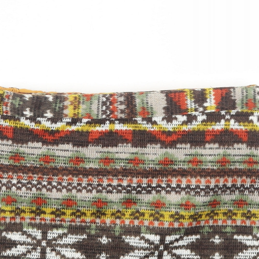 Preworn Womens Yellow Fair Isle Polyester Mini Skirt Size 6 Snap