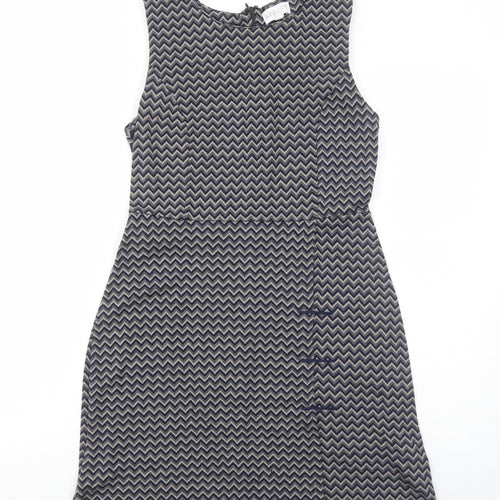 Apricot Womens Blue Geometric Polyester A-Line Size 10 Round Neck Zip