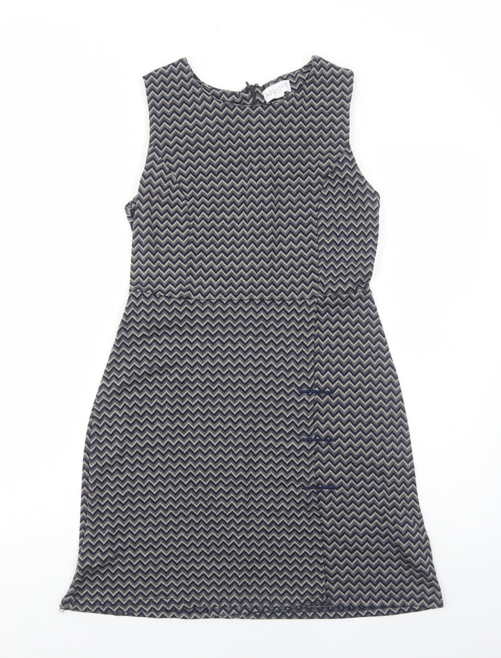 Apricot Womens Blue Geometric Polyester A-Line Size 10 Round Neck Zip
