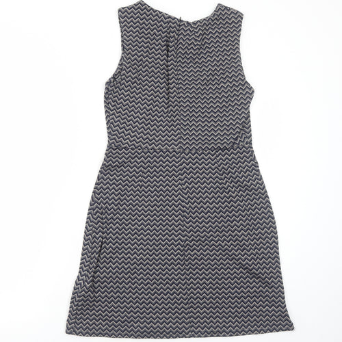 Apricot Womens Blue Geometric Polyester A-Line Size 10 Round Neck Zip