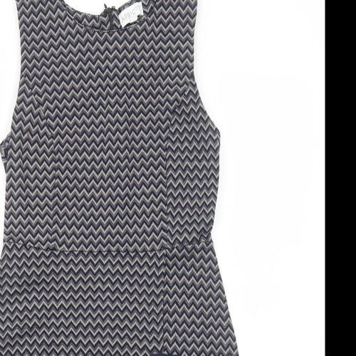 Apricot Womens Blue Geometric Polyester A-Line Size 10 Round Neck Zip