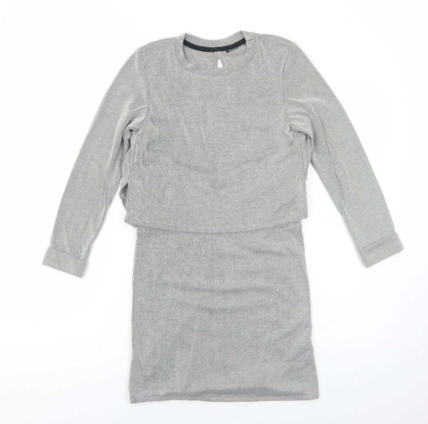 Topshop Womens Black Striped Acrylic A-Line Size 6 Round Neck Pullover