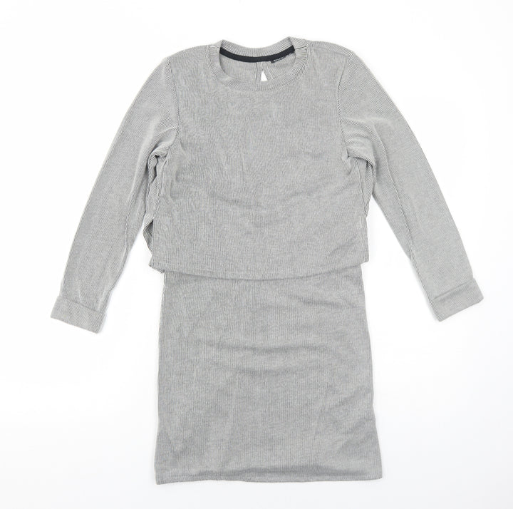 Topshop Womens Black Striped Acrylic A-Line Size 6 Round Neck Pullover
